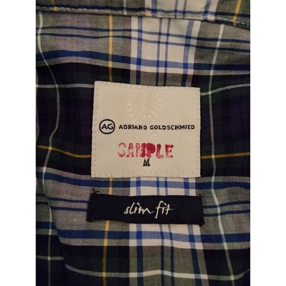 Adriano Goldschmied Mens Slim Fit Plaid Button-Up Shirt M 100% Cotton Blue/Green - Picture 4 of 6